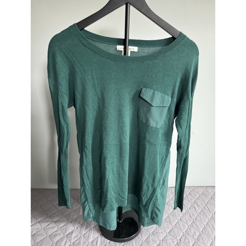 August Silk Women's Green Long Sleeve Knit Pullover‎ Lightweight Top Size S